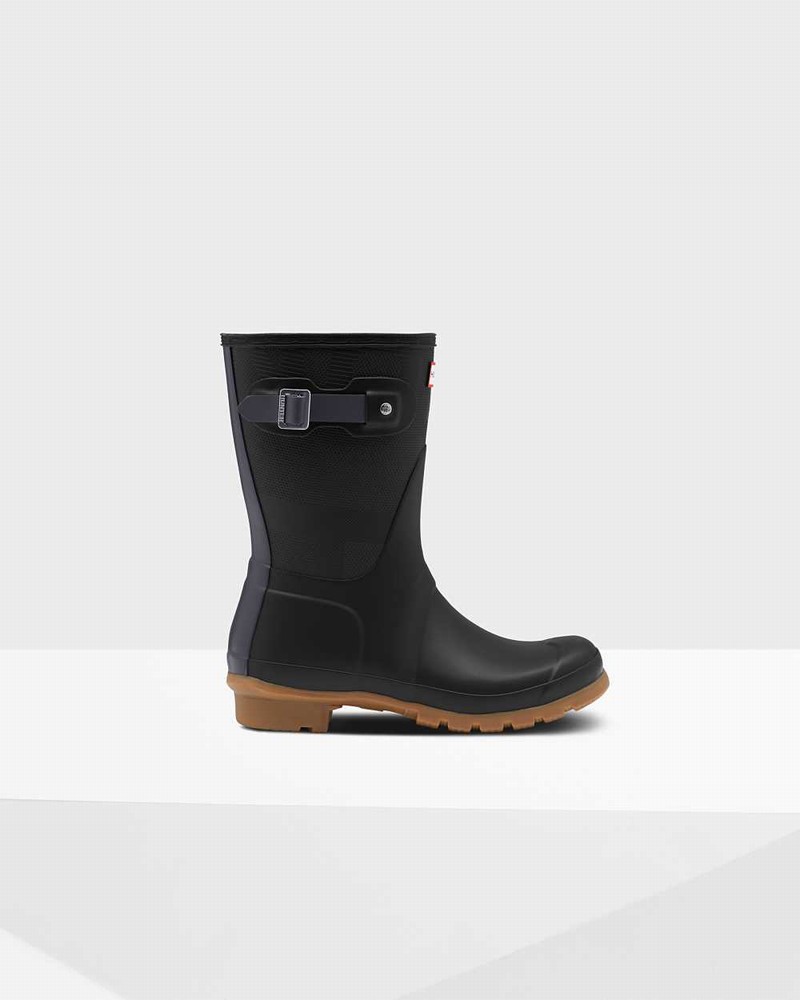 Hunter Original Short Exploded Logo Texture Mid-Calf Women Short Boots Black | 114693471