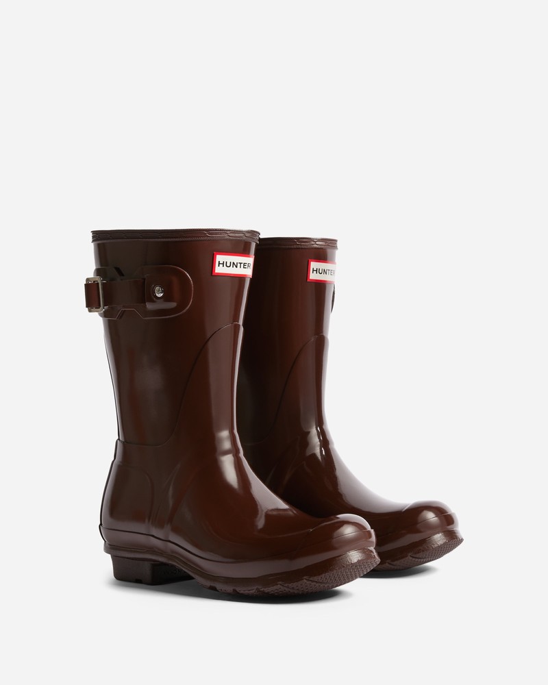 Hunter Original Short Gloss Women Wellington Boots Brown | 957303593