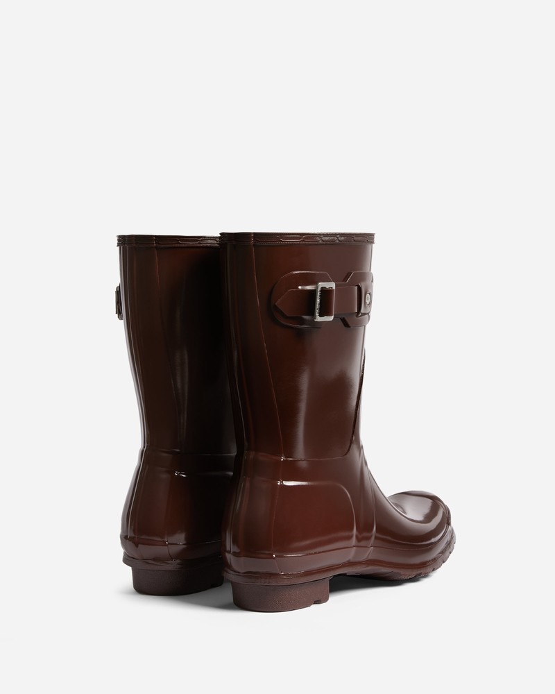 Hunter Original Short Gloss Women Wellington Boots Brown | 957303593