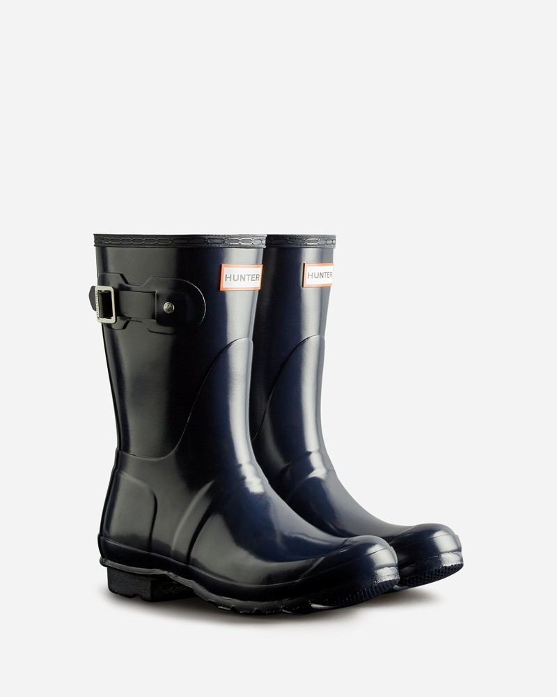 Hunter Original Short Gloss Women Wellington Boots Navy | 6254116
