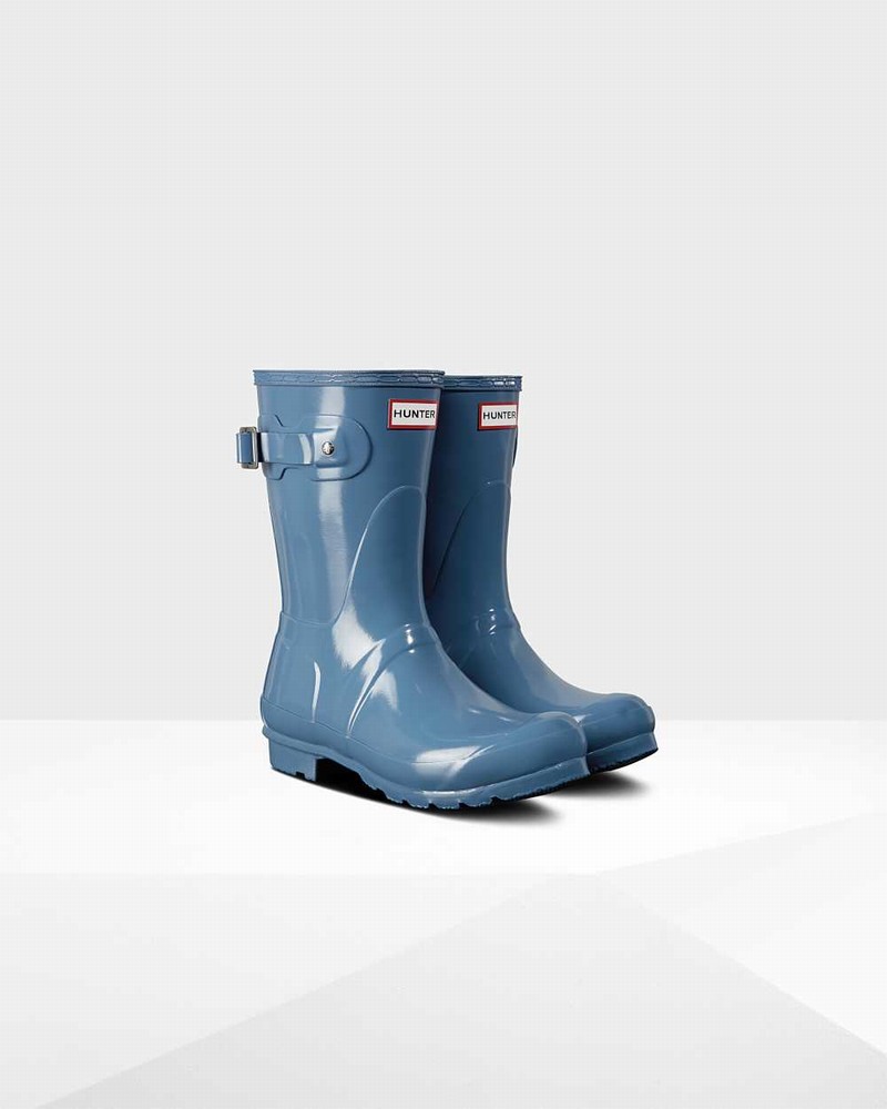 Hunter Original Short Mid-Calf Women Rain Boots Blue | 246404863