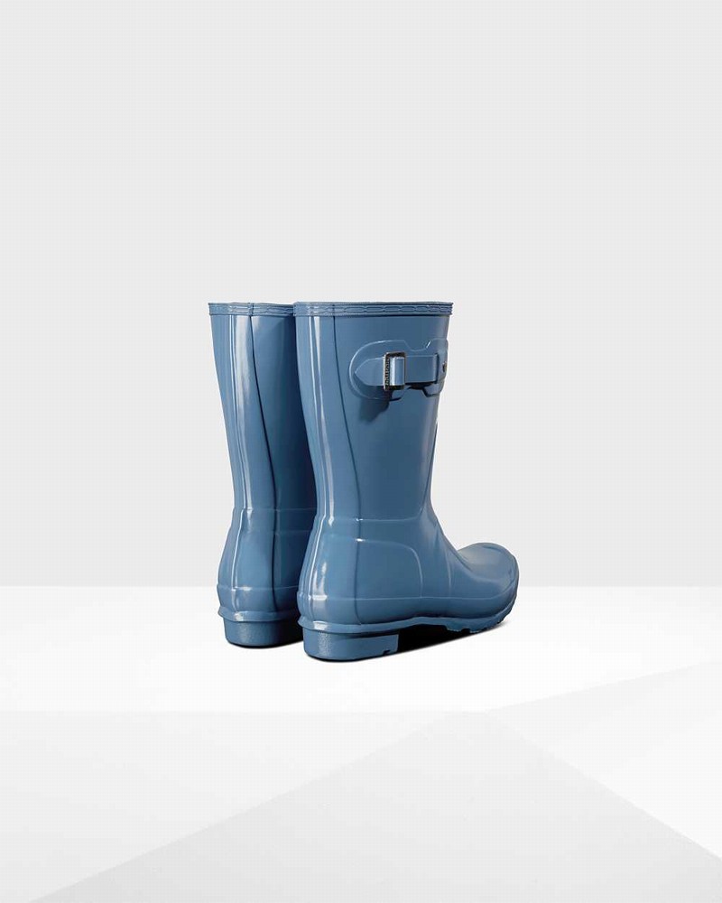 Hunter Original Short Mid-Calf Women Rain Boots Blue | 246404863