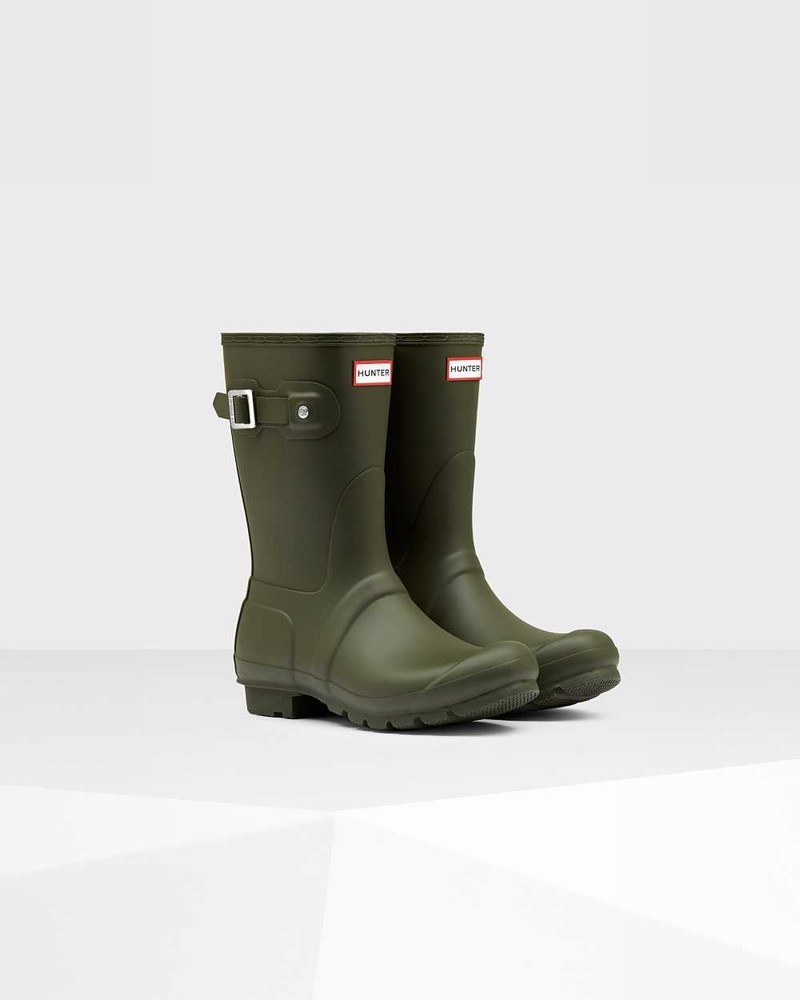 Hunter Original Short Mid-Calf Women Rain Boots Olive | 994771611