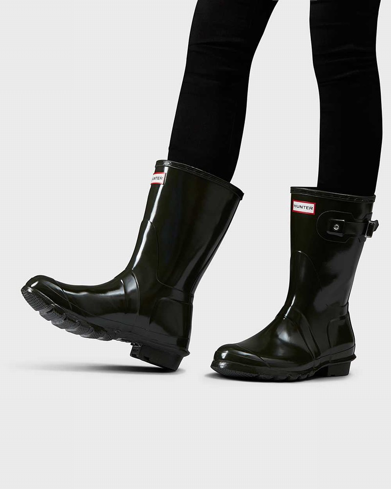 Hunter Original Short Mid-Calf Women Rain Boots Olive | 558331946