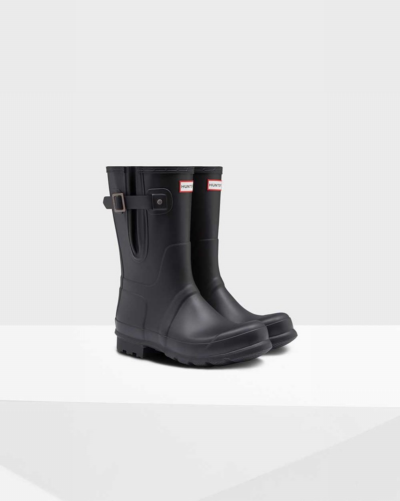 Hunter Original Short Side Adjustable Men Rain Boots Black | 337766358