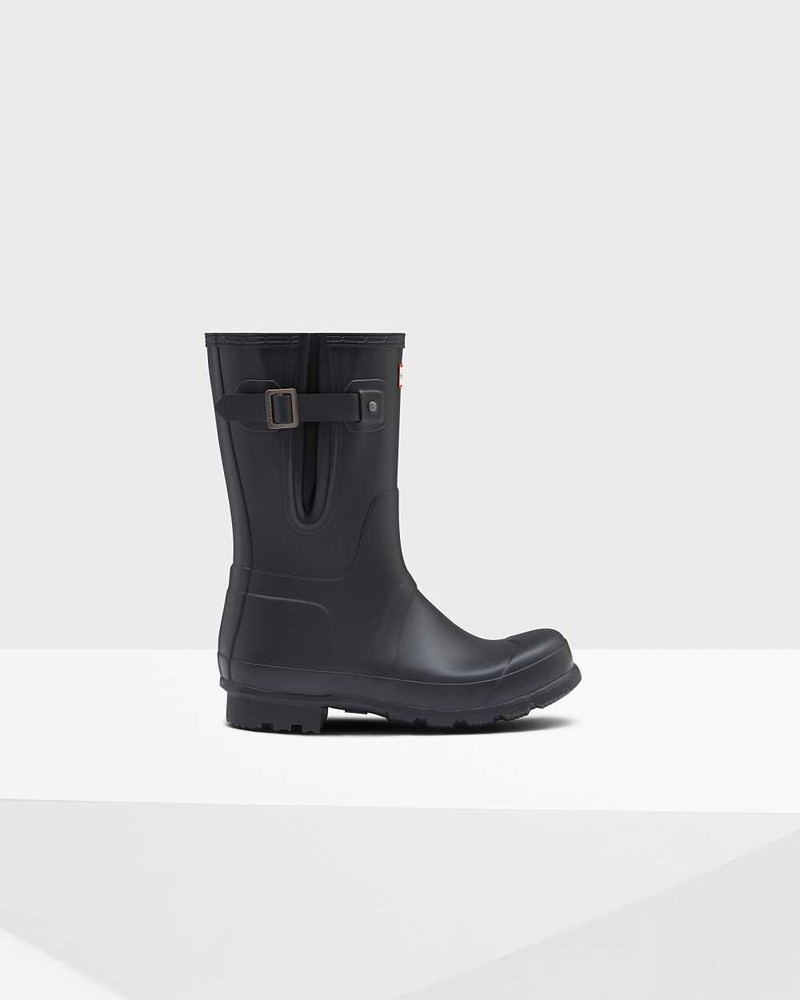 Hunter Original Short Side Adjustable Men Rain Boots Black | 337766358