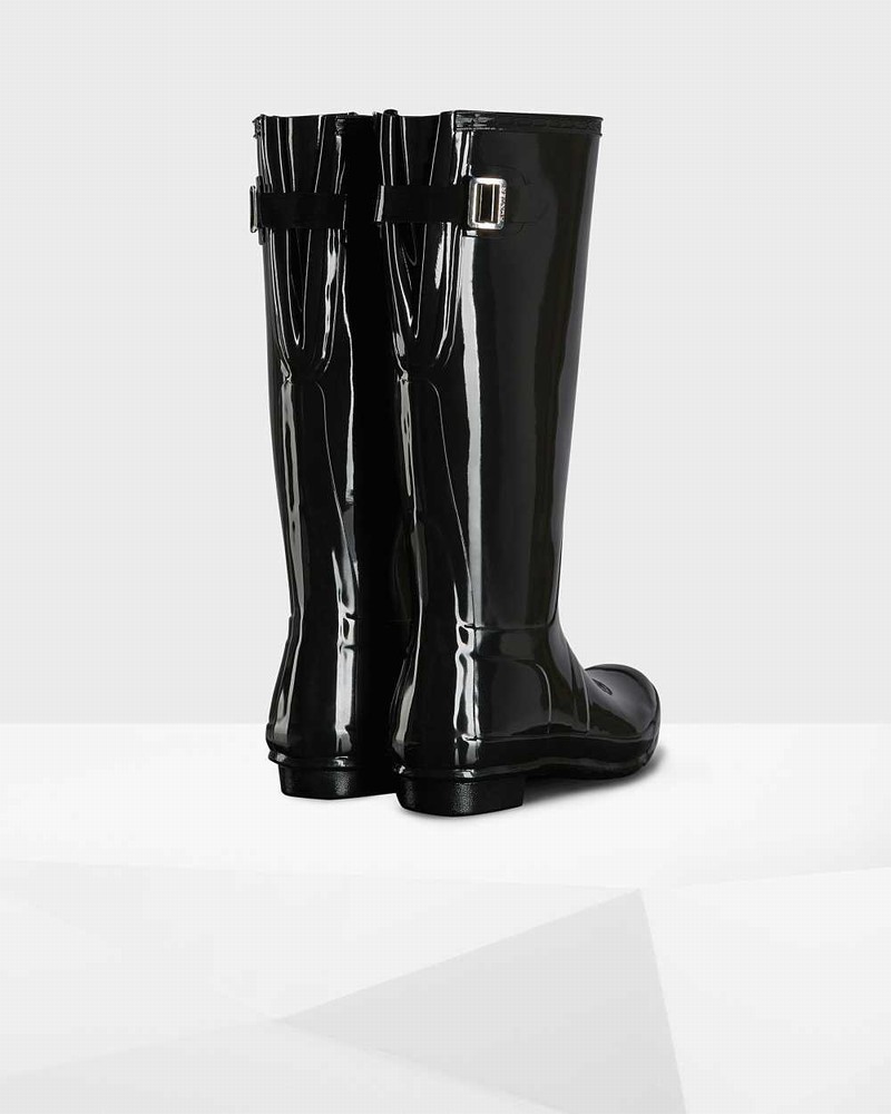 Hunter Original Tall Back Adjustable Women Rain Boots Black | 597669624