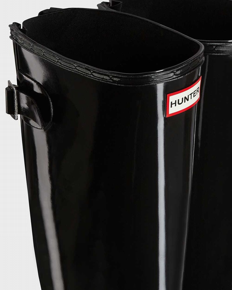 Hunter Original Tall Back Adjustable Women Rain Boots Black | 597669624