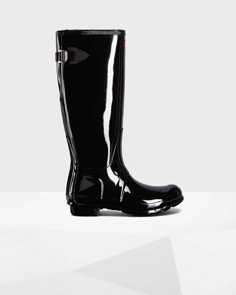 Hunter Original Tall Back Adjustable Women Rain Boots Black | 597669624