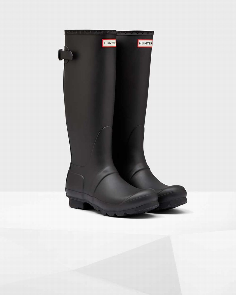 Hunter Original Tall Back Adjustable Women Rain Boots Black | 255800048