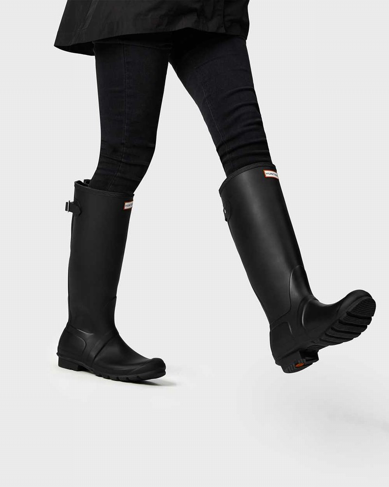 Hunter Original Tall Back Adjustable Women Rain Boots Black | 255800048