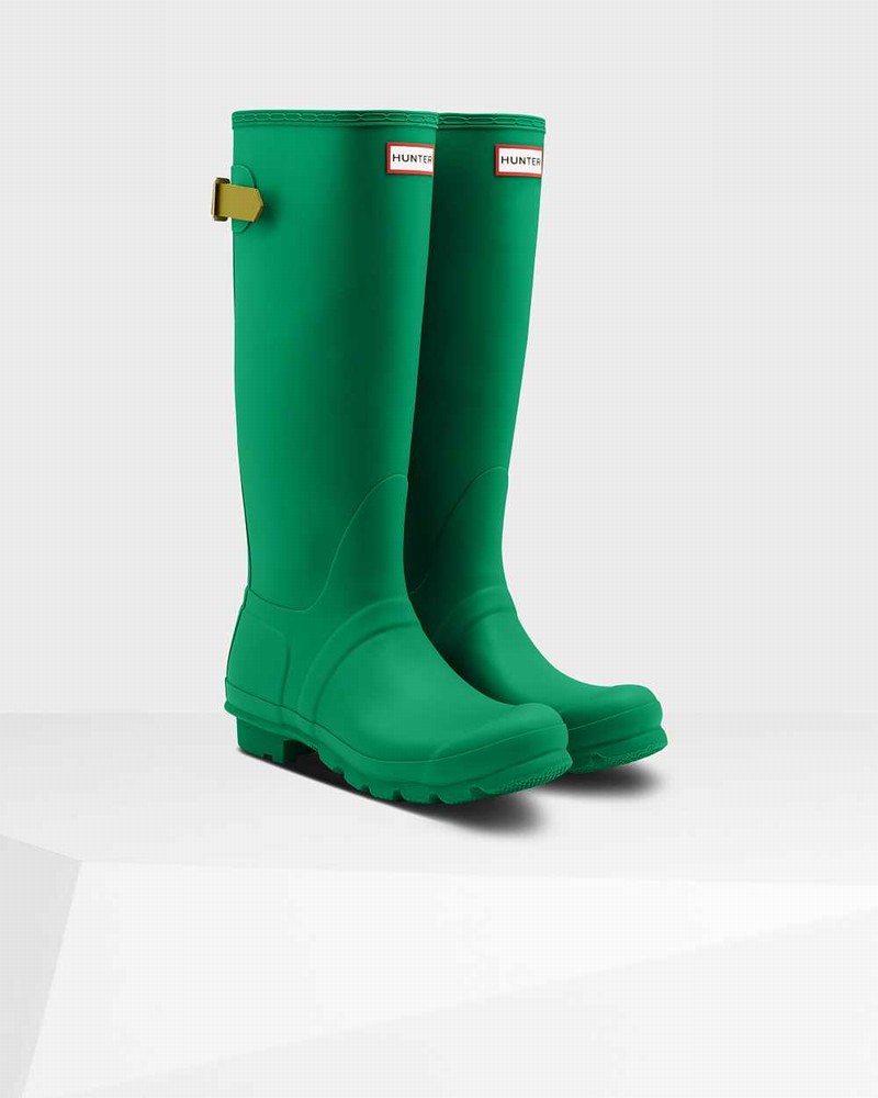 Hunter Original Tall Back Adjustable Women Wellington Boots Green | 903299022