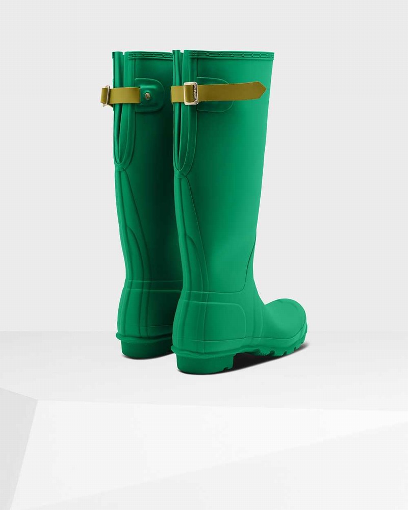 Hunter Original Tall Back Adjustable Women Wellington Boots Green | 903299022
