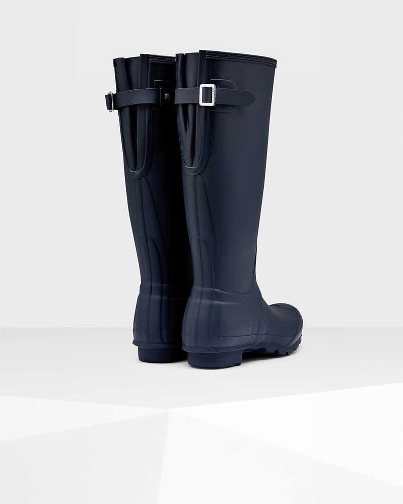 Hunter Original Tall Back Adjustable Women Rain Boots Navy | 342407184