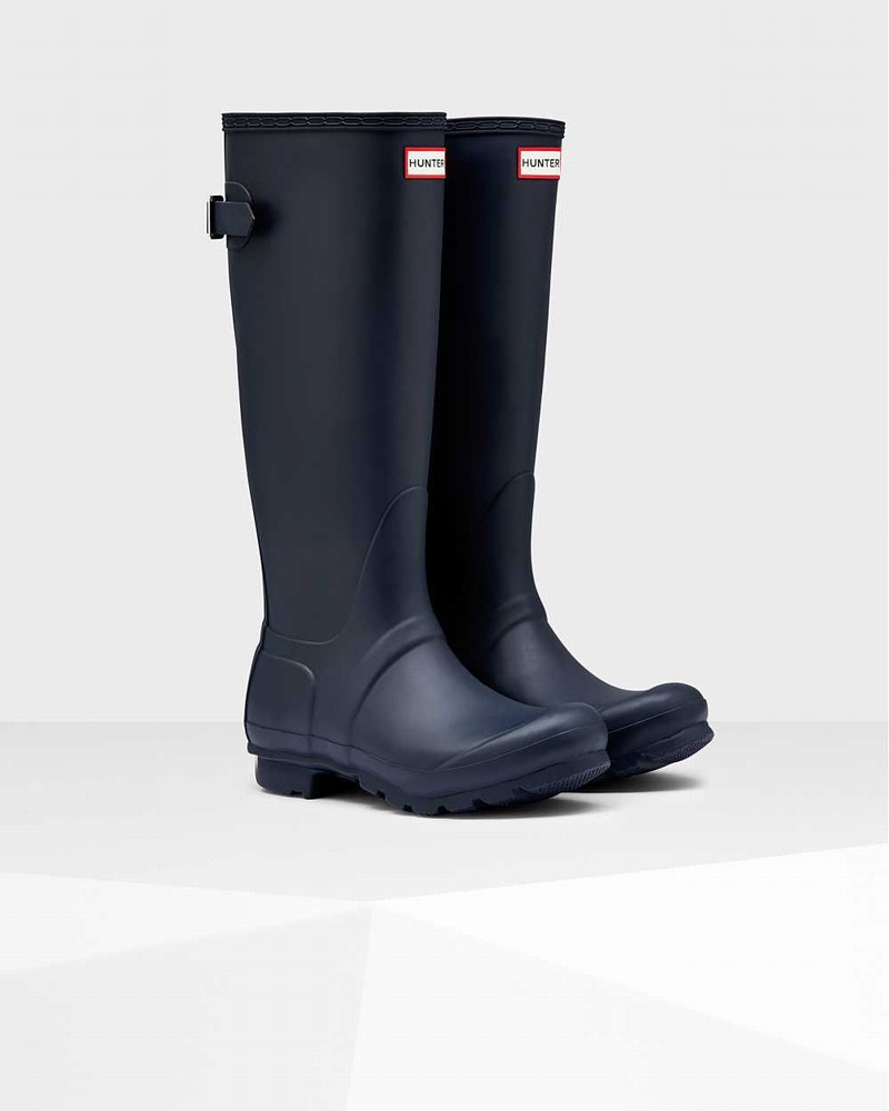 Hunter Original Tall Back Adjustable Women Rain Boots Navy | 342407184