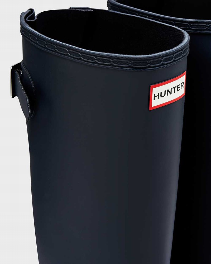 Hunter Original Tall Back Adjustable Women Rain Boots Navy | 342407184