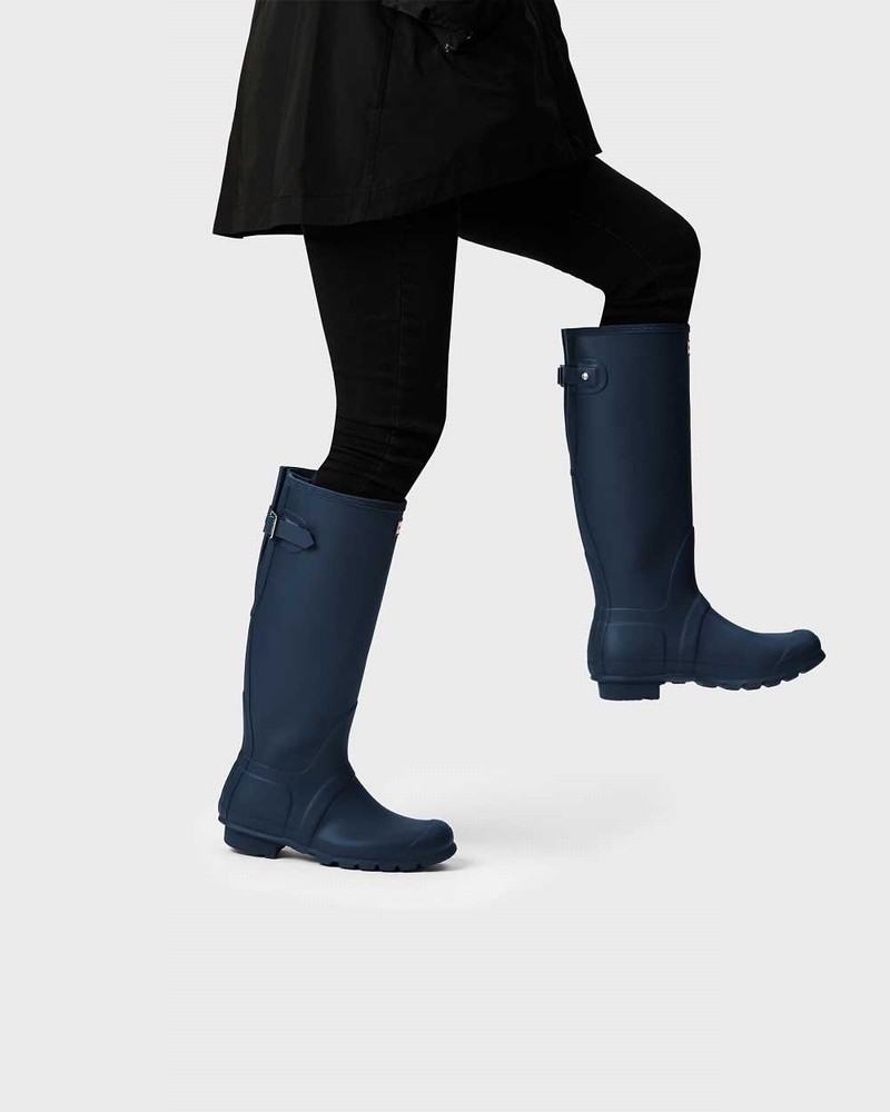 Hunter Original Tall Back Adjustable Women Rain Boots Navy | 342407184