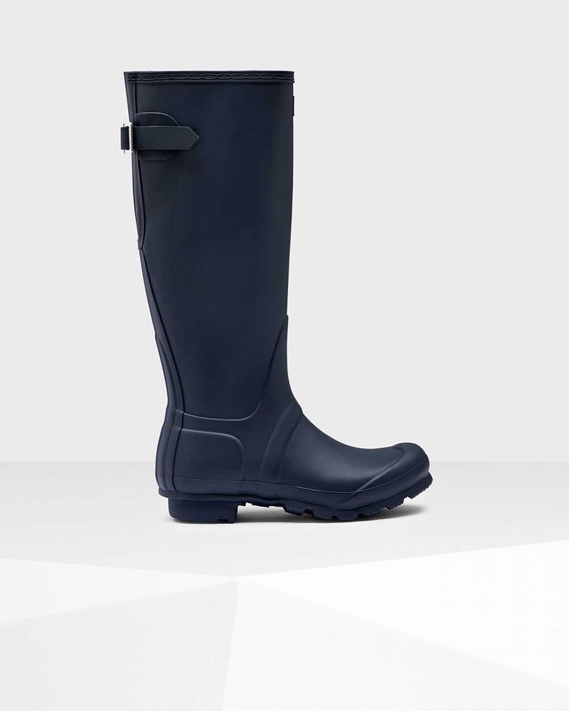 Hunter Original Tall Back Adjustable Women Rain Boots Navy | 342407184