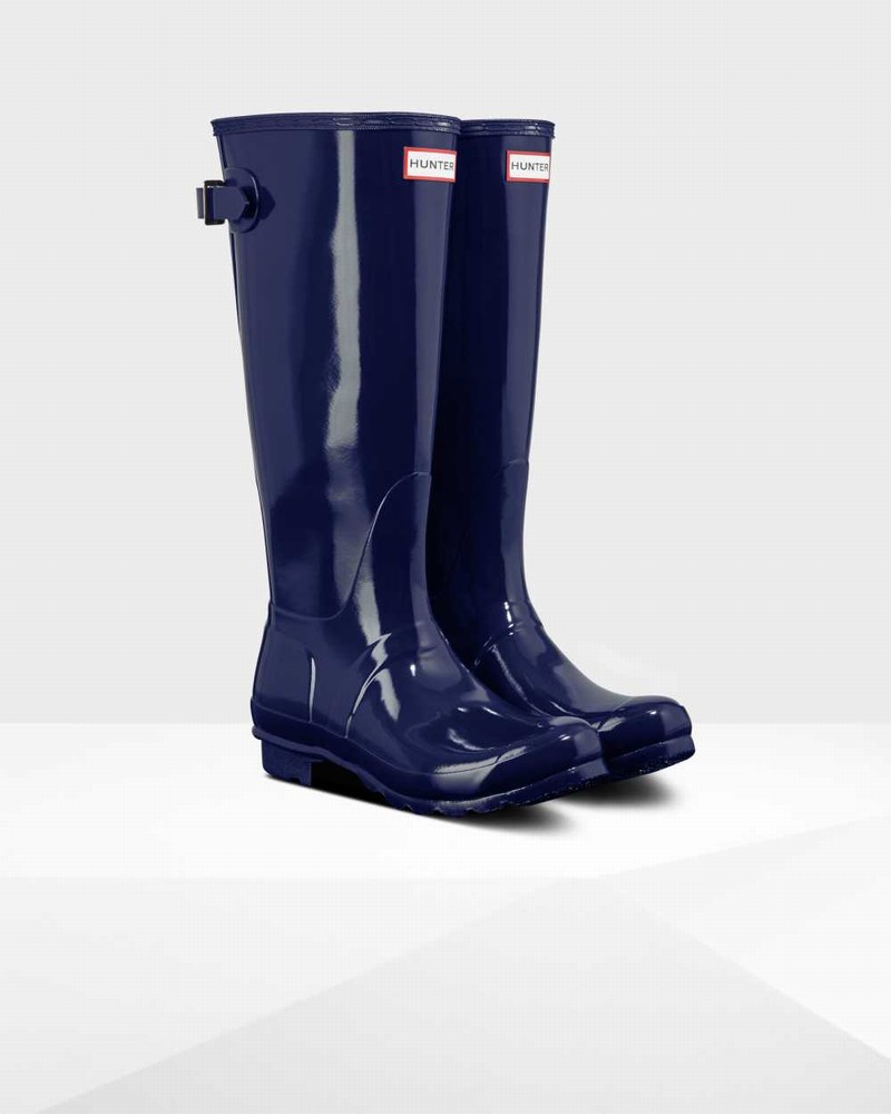 Hunter Original Tall Back Adjustable Women Rain Boots Blue | 422280061
