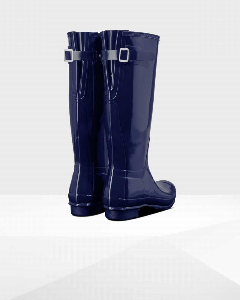 Hunter Original Tall Back Adjustable Women Rain Boots Blue | 422280061