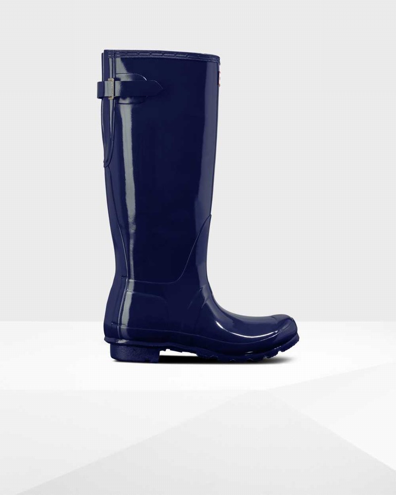 Hunter Original Tall Back Adjustable Women Rain Boots Blue | 422280061