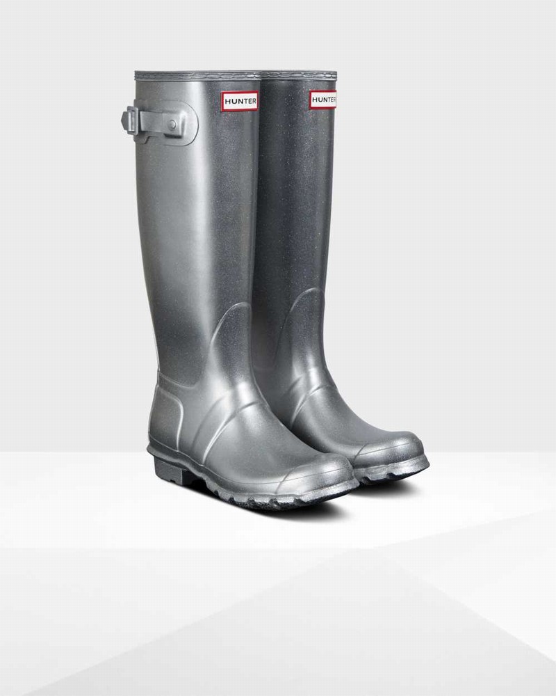 Hunter Original Tall Cosmic Glitter Women Rain Boots Silver | 232941308