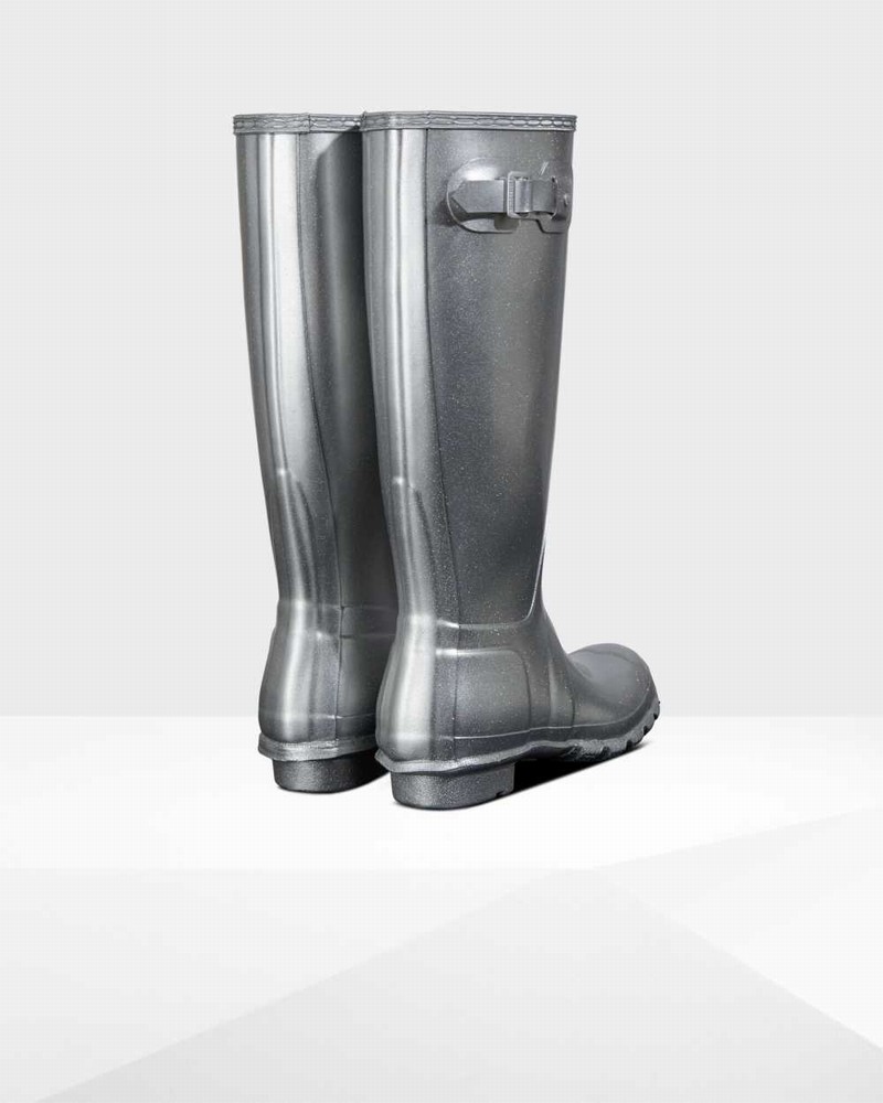 Hunter Original Tall Cosmic Glitter Women Rain Boots Silver | 232941308