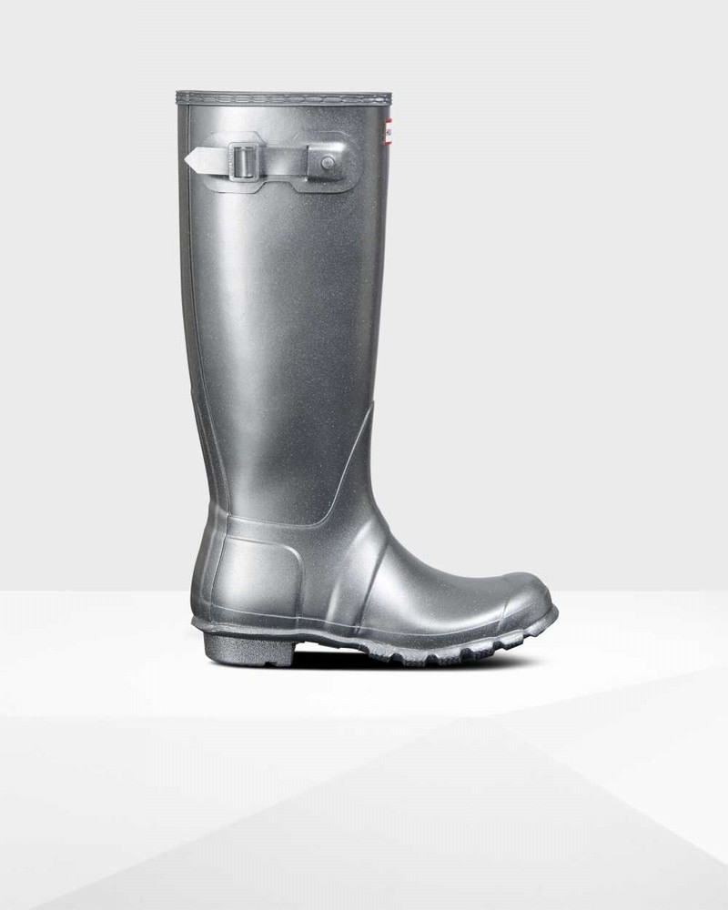 Hunter Original Tall Cosmic Glitter Women Rain Boots Silver | 232941308