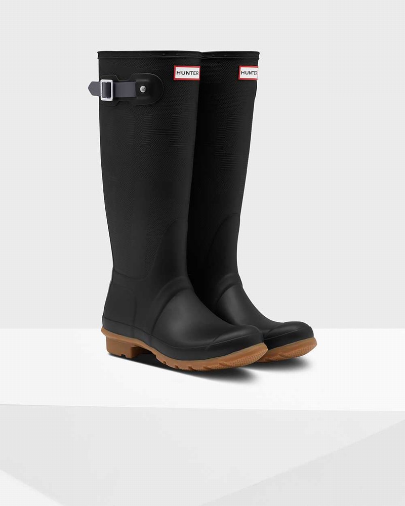 Hunter Original Tall Exploded Logo Texture Women Rain Boots Black | 763515100