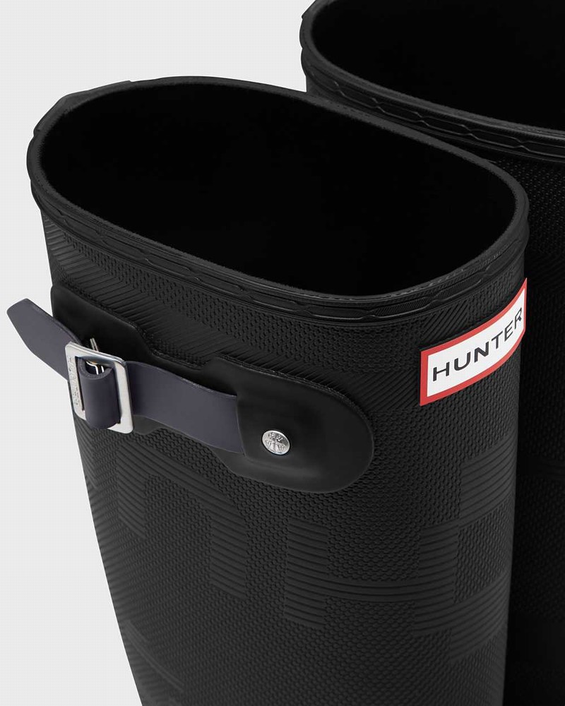 Hunter Original Tall Exploded Logo Texture Women Rain Boots Black | 763515100