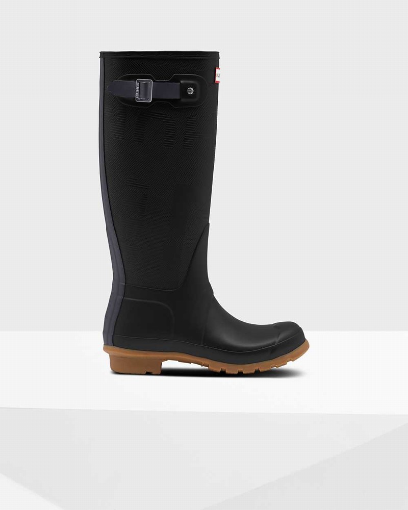 Hunter Original Tall Exploded Logo Texture Women Rain Boots Black | 763515100