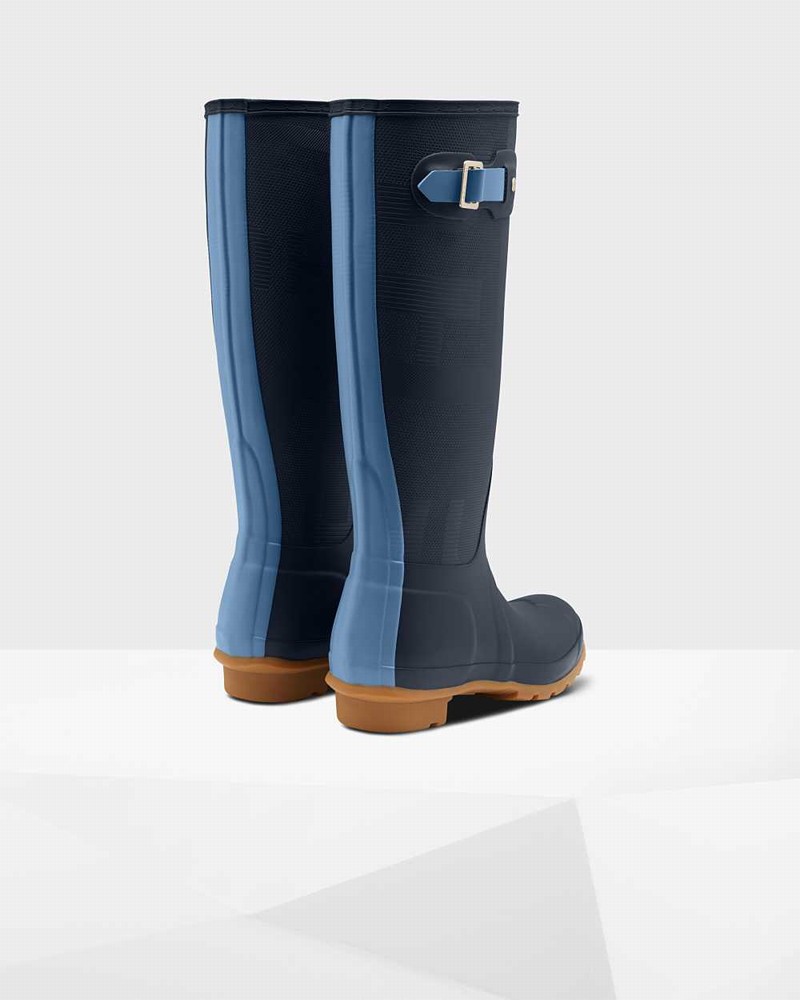 Hunter Original Tall Exploded Logo Texture Women Rain Boots Navy | 726001574