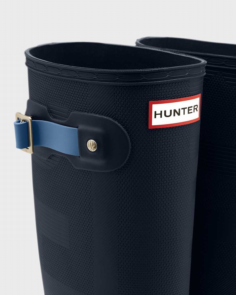 Hunter Original Tall Exploded Logo Texture Women Rain Boots Navy | 726001574