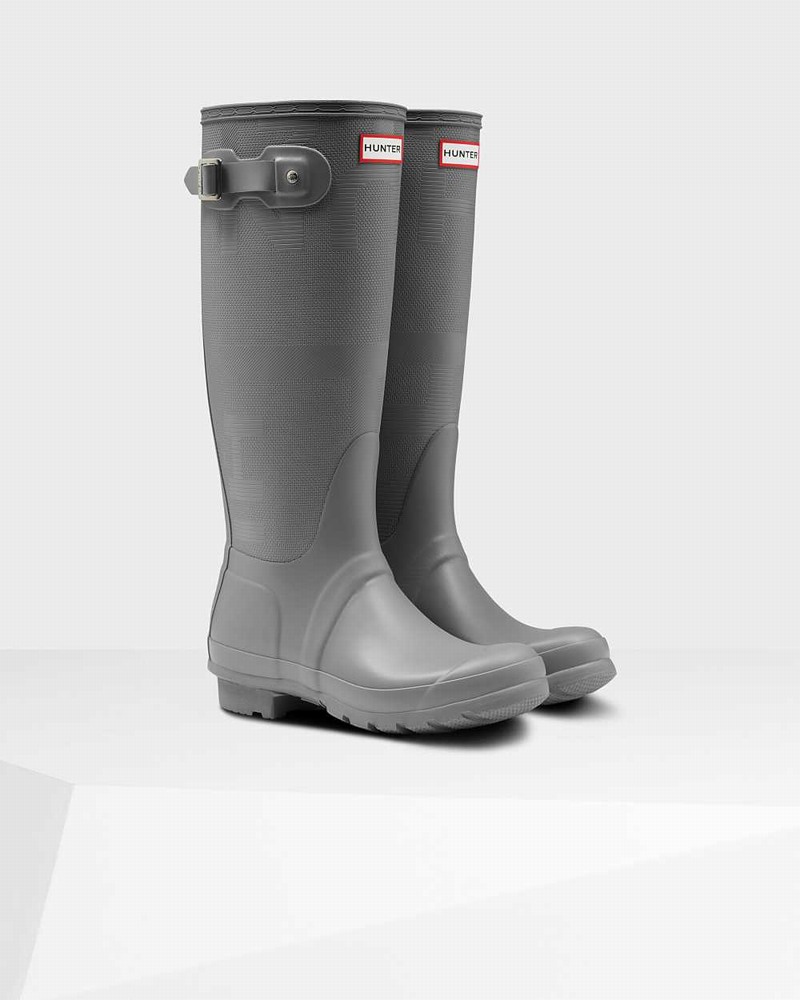 Hunter Original Tall Exploded Logo Texture Women Rain Boots Grey | 829732748