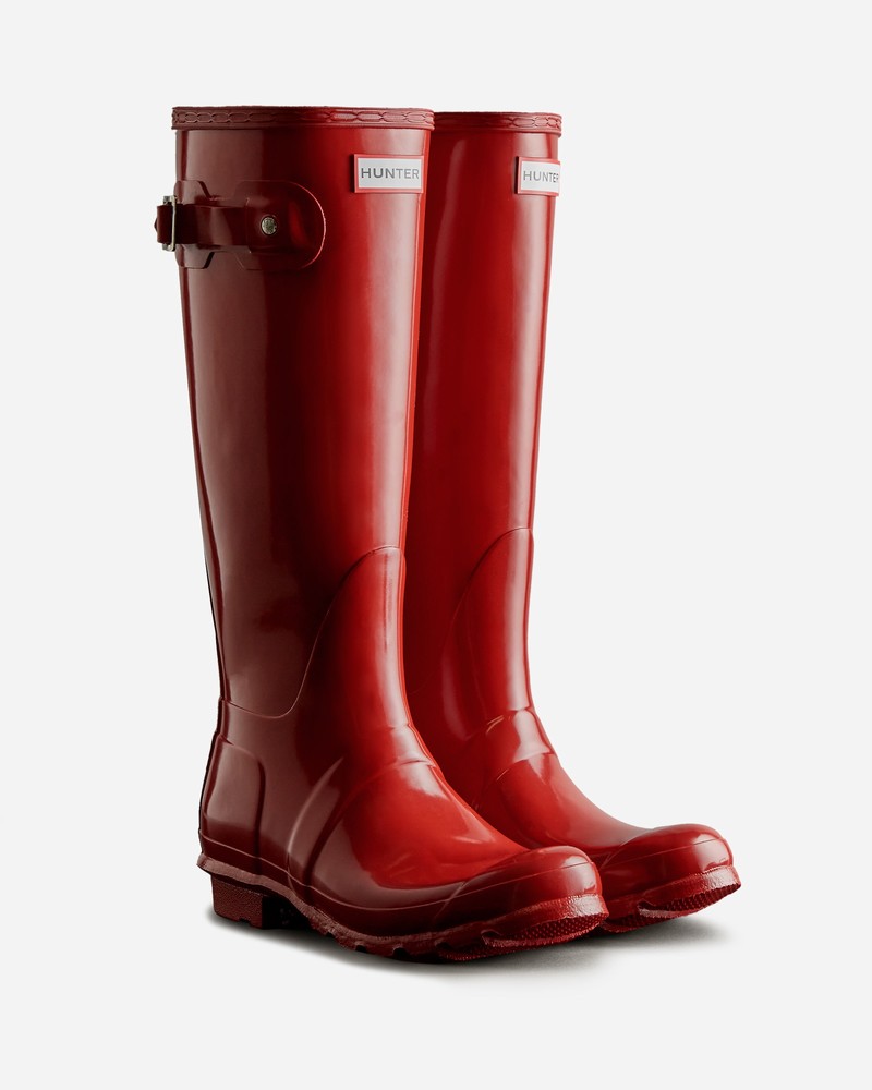 Hunter Original Tall Gloss Women Wellington Boots Red | 40163899