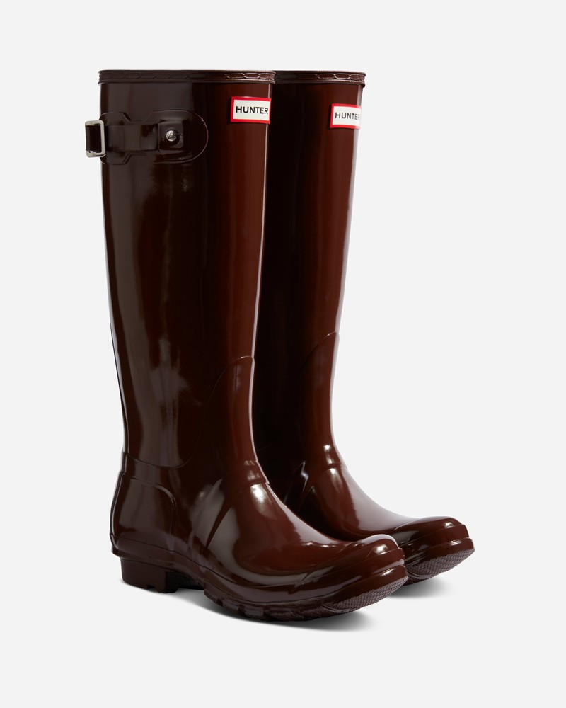Hunter Original Tall Gloss Women Wellington Boots Brown | 326498702