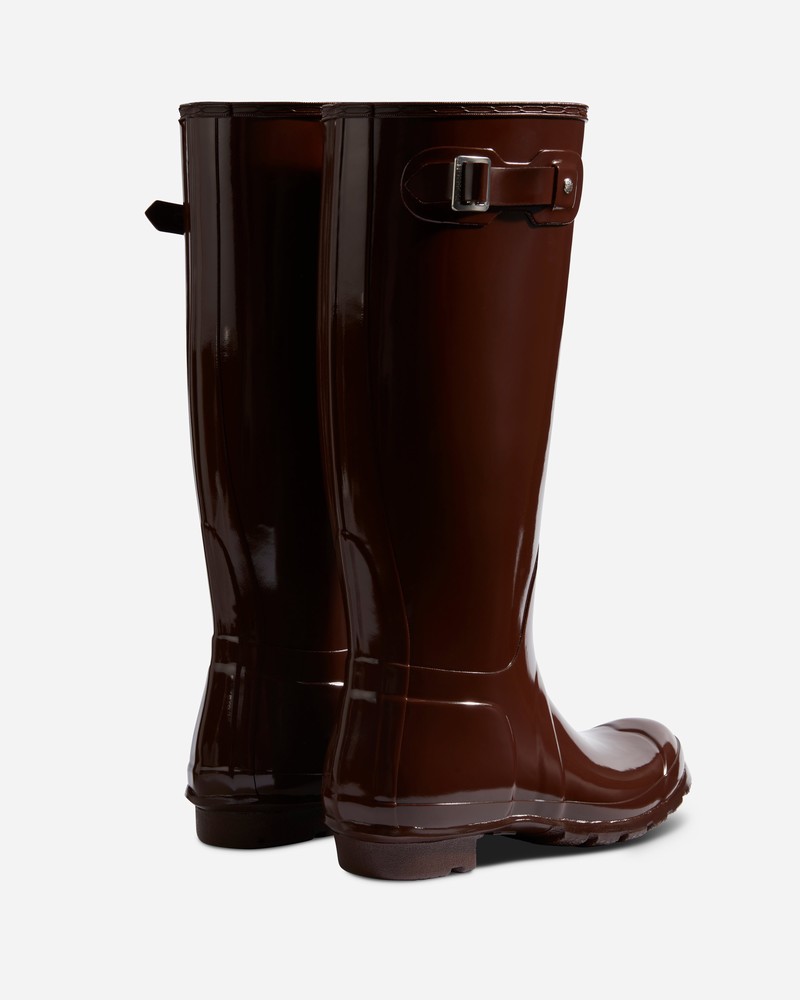 Hunter Original Tall Gloss Women Wellington Boots Brown | 326498702