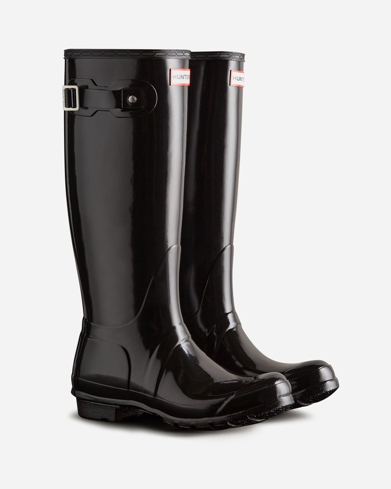 Hunter Original Tall Gloss Women Wellington Boots Black | 34072333
