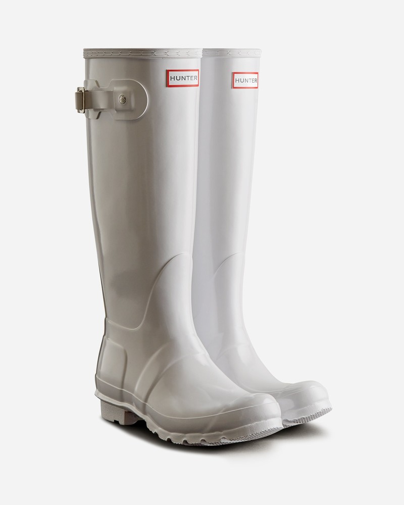 Hunter Original Tall Gloss Women Wellington Boots White | 499681268