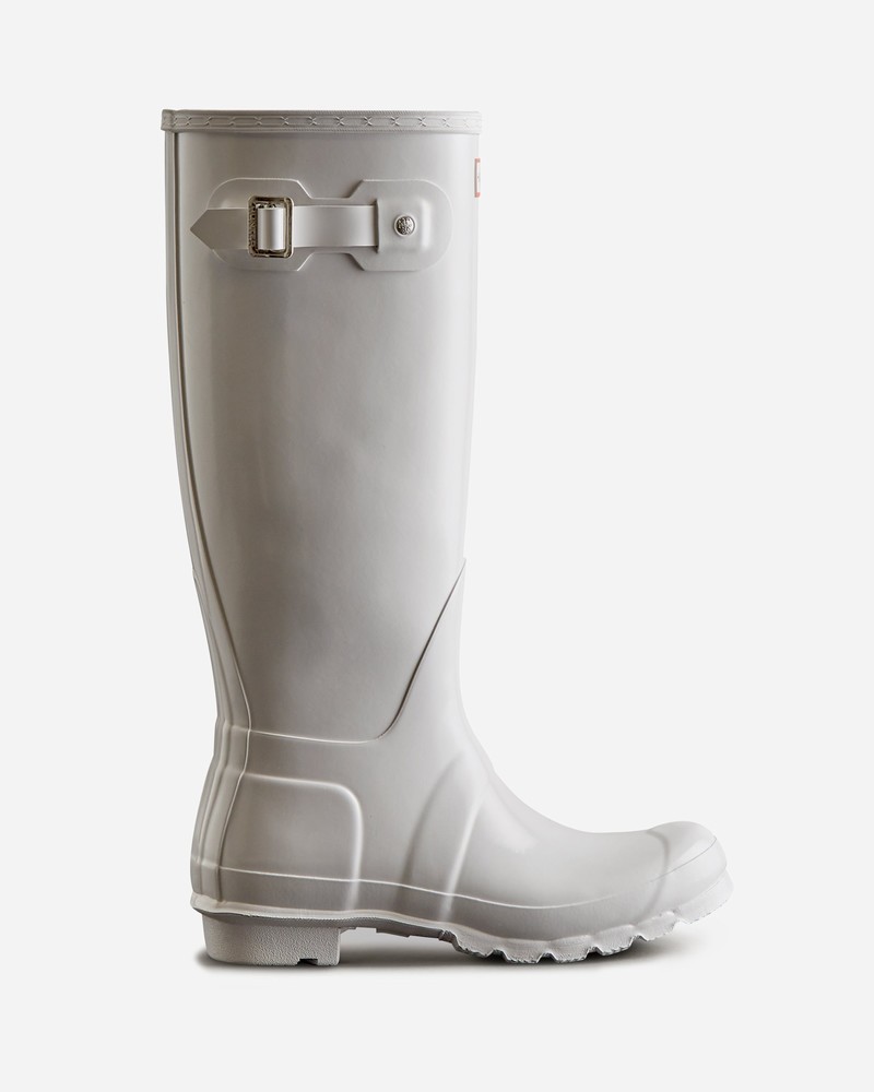 Hunter Original Tall Gloss Women Wellington Boots White | 499681268