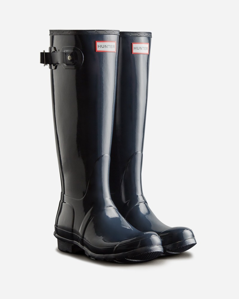 Hunter Original Tall Gloss Women Wellington Boots Navy | 5142472