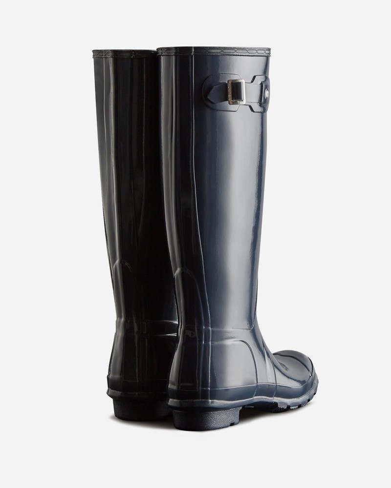 Hunter Original Tall Gloss Women Wellington Boots Navy | 5142472