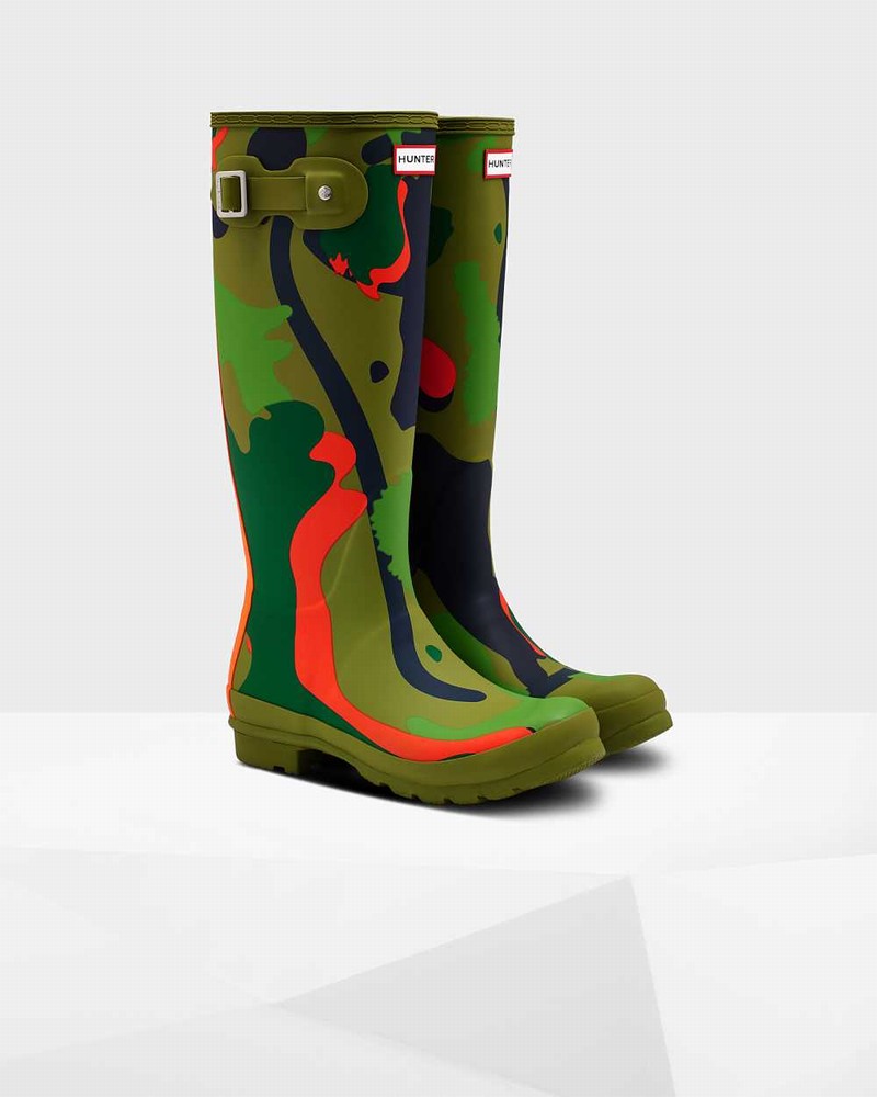 Hunter Original Tall Rockpool Camo Women Rain Boots Olive | 921437934