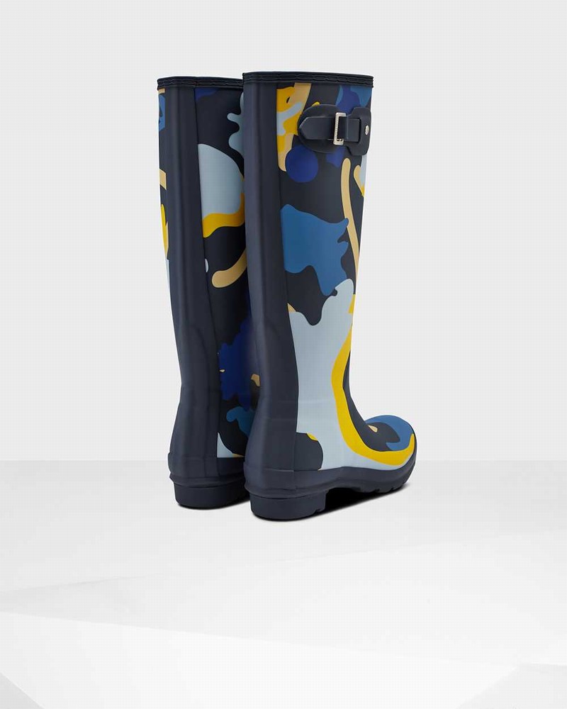 Hunter Original Tall Rockpool Camo Women Rain Boots Navy | 805565936