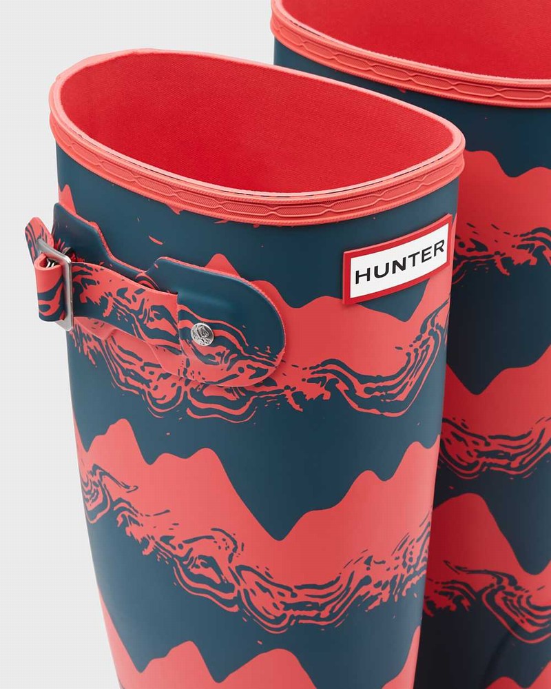 Hunter Original Tall Storm Stripe Women Rain Boots Pink | 870751131