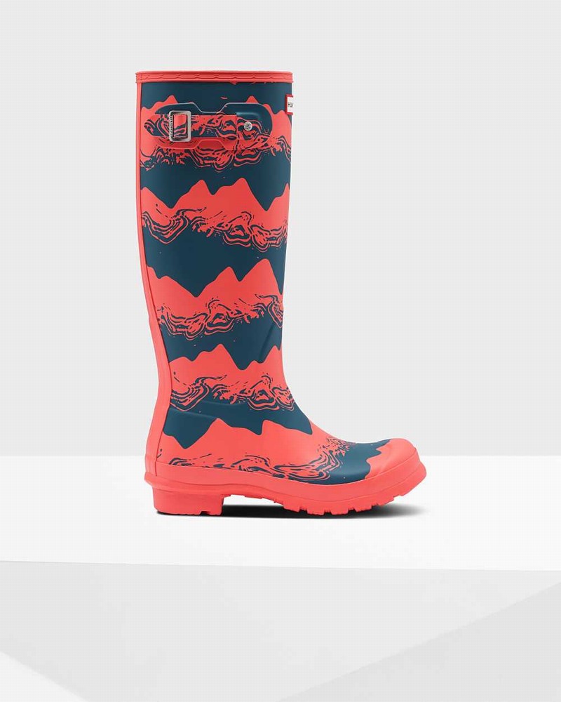 Hunter Original Tall Storm Stripe Women Rain Boots Pink | 870751131