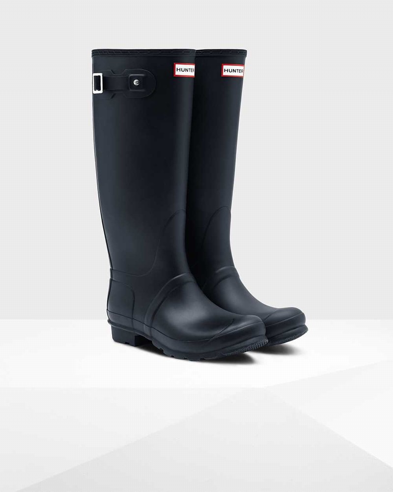 Hunter Original Tall Wide Leg Women Rain Boots Navy | 278677864