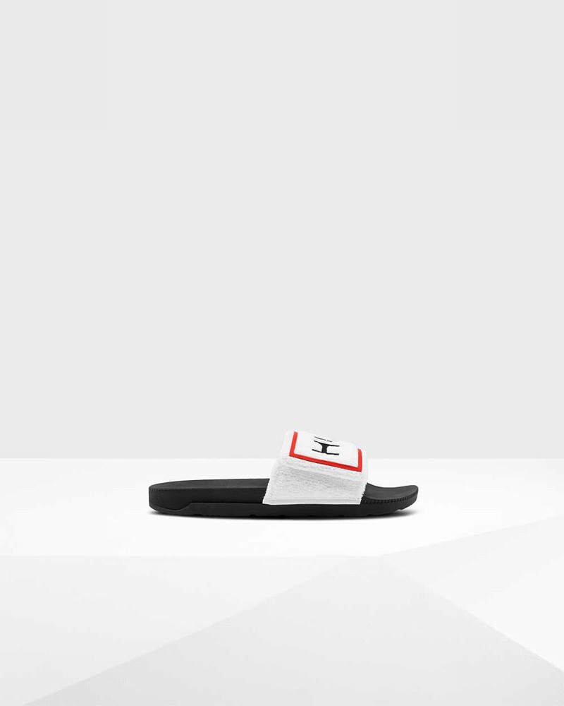 Hunter Original Terry Towelling Logo Adjustable Men Slides Black | 104216767