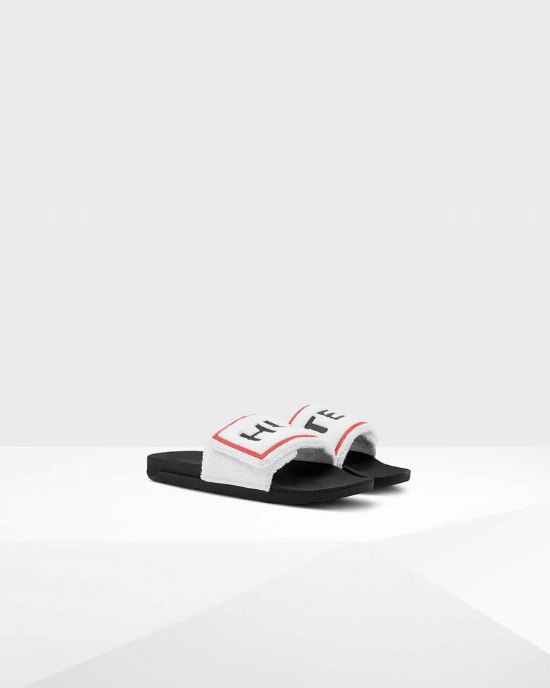 Hunter Original Terry Towelling Logo Adjustable Men Slides Black | 104216767
