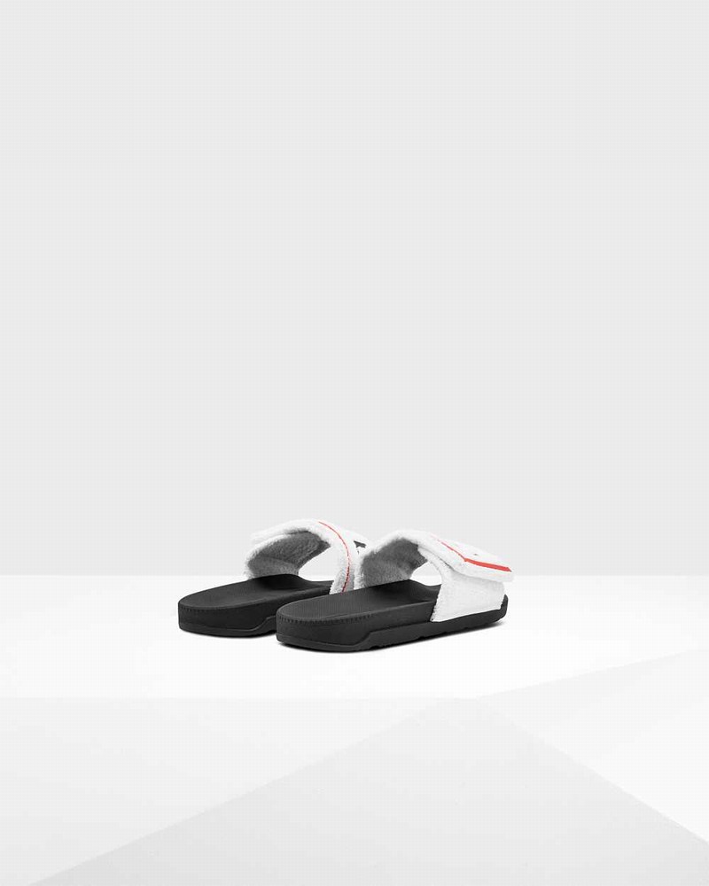 Hunter Original Terry Towelling Logo Adjustable Men Slides Black | 104216767